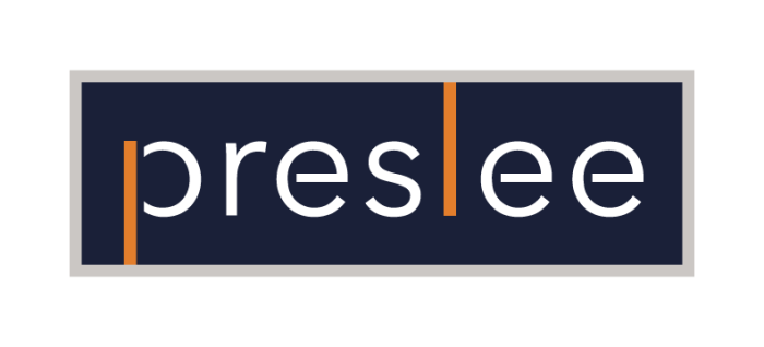 the logo for preslee at The Preslee