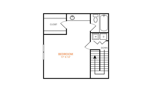 floor plan for the one bedroom apartment at The Preslee